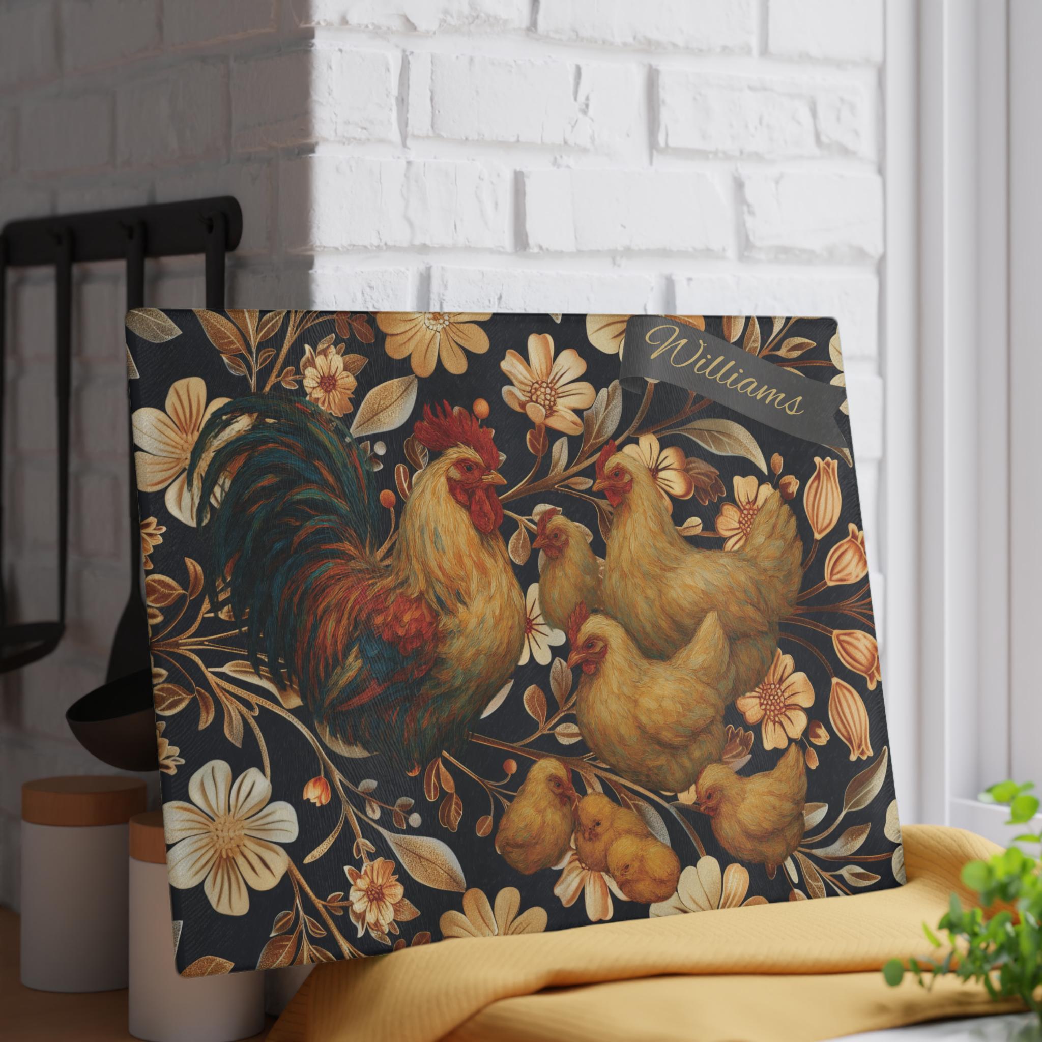 French Rooster Glass Cutting Board: Farmhouse Kitchen Decor