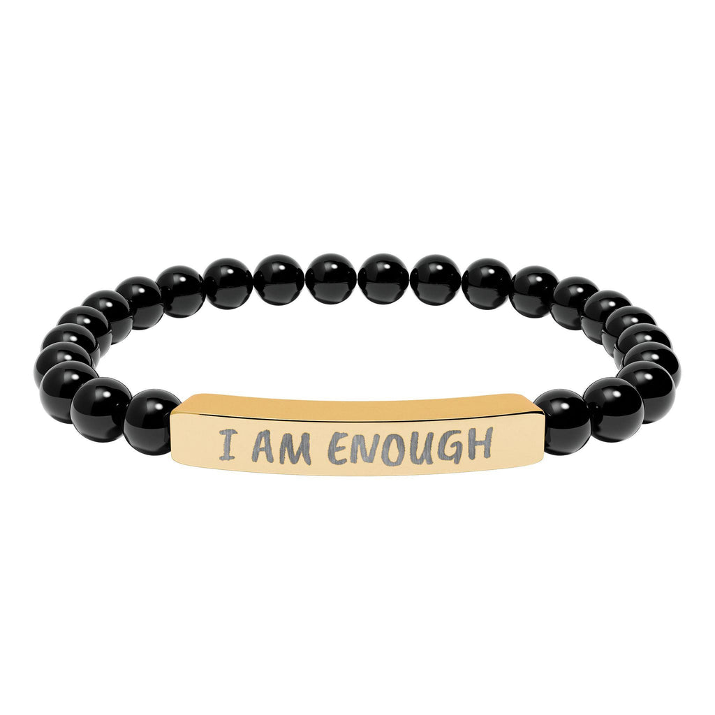I Am Enough Engraved Bar Bracelet Natural Stone Stretch Bracelet | Affirmation Jewelry Gift For Her