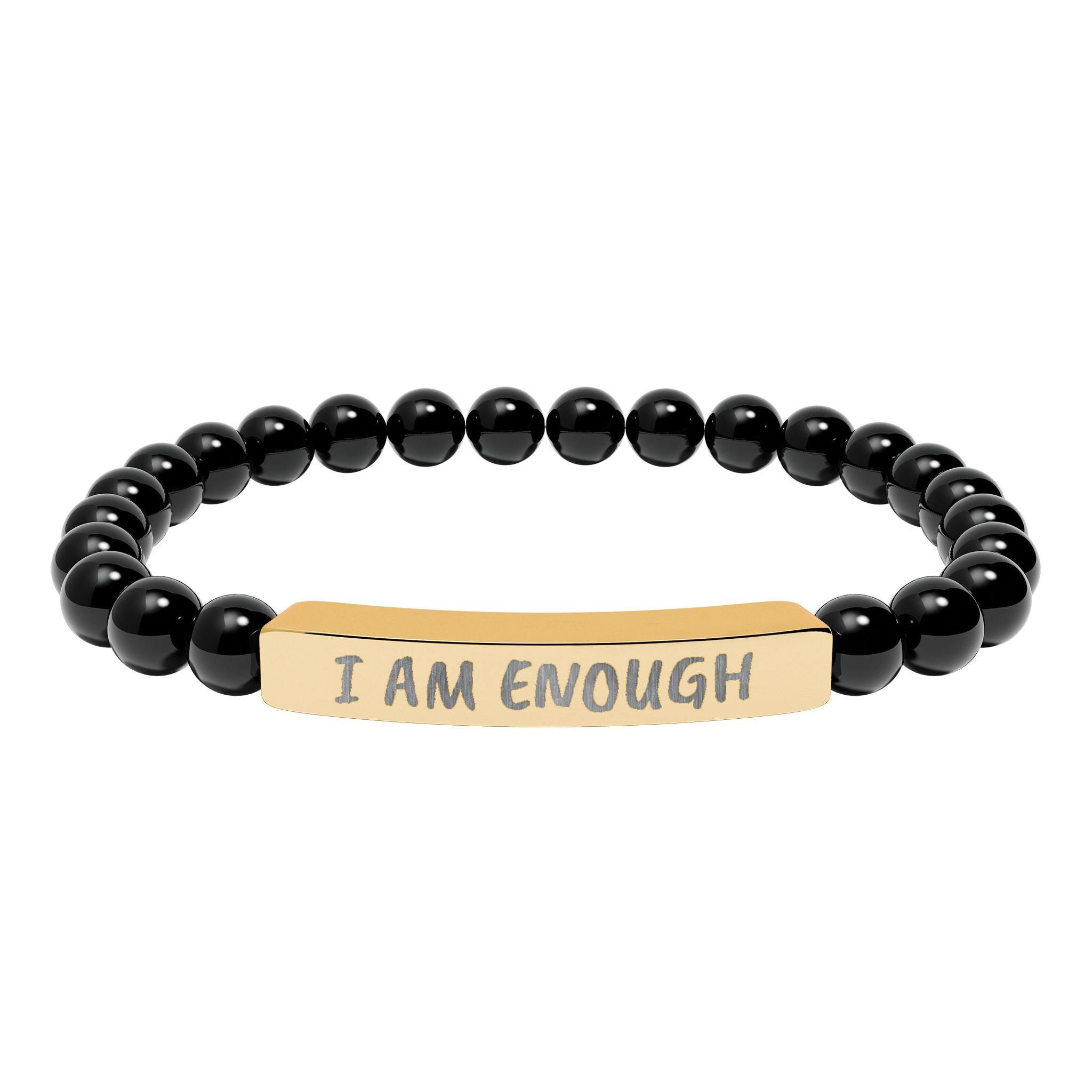 I Am Enough Engraved Bar Bracelet Natural Stone Stretch Bracelet | Affirmation Jewelry Gift For Her