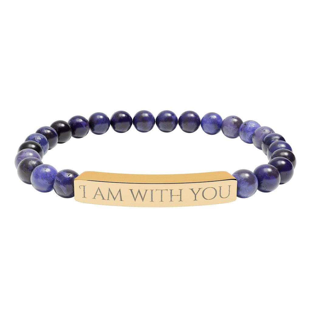 I Am With You Natural Stone Stretch Bar Bracelet | Engraved Christian Bracelet