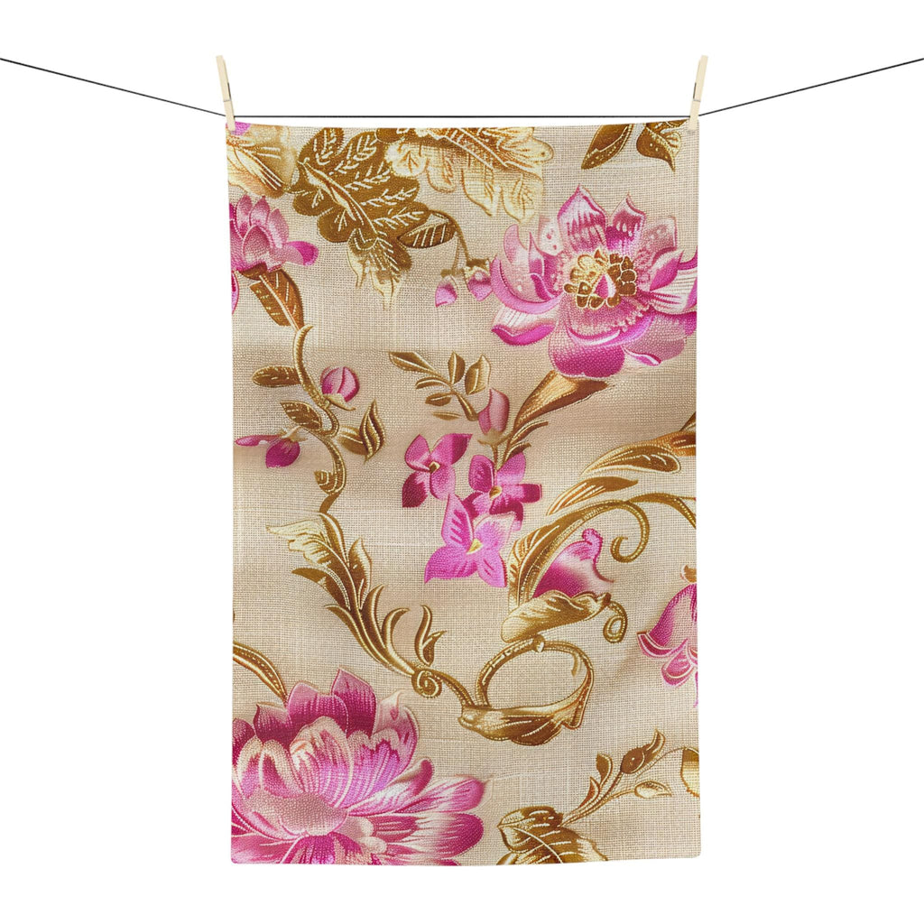 Pink Gold Floral Tea Towel | Microfiber