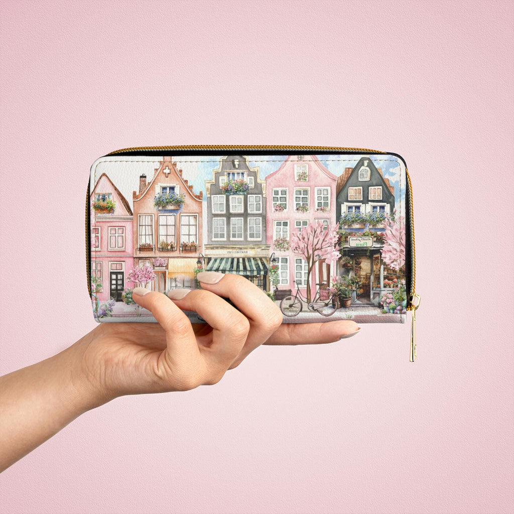 Row House Village Zipper Wallet Trendy Parisian sidewalk Clutch