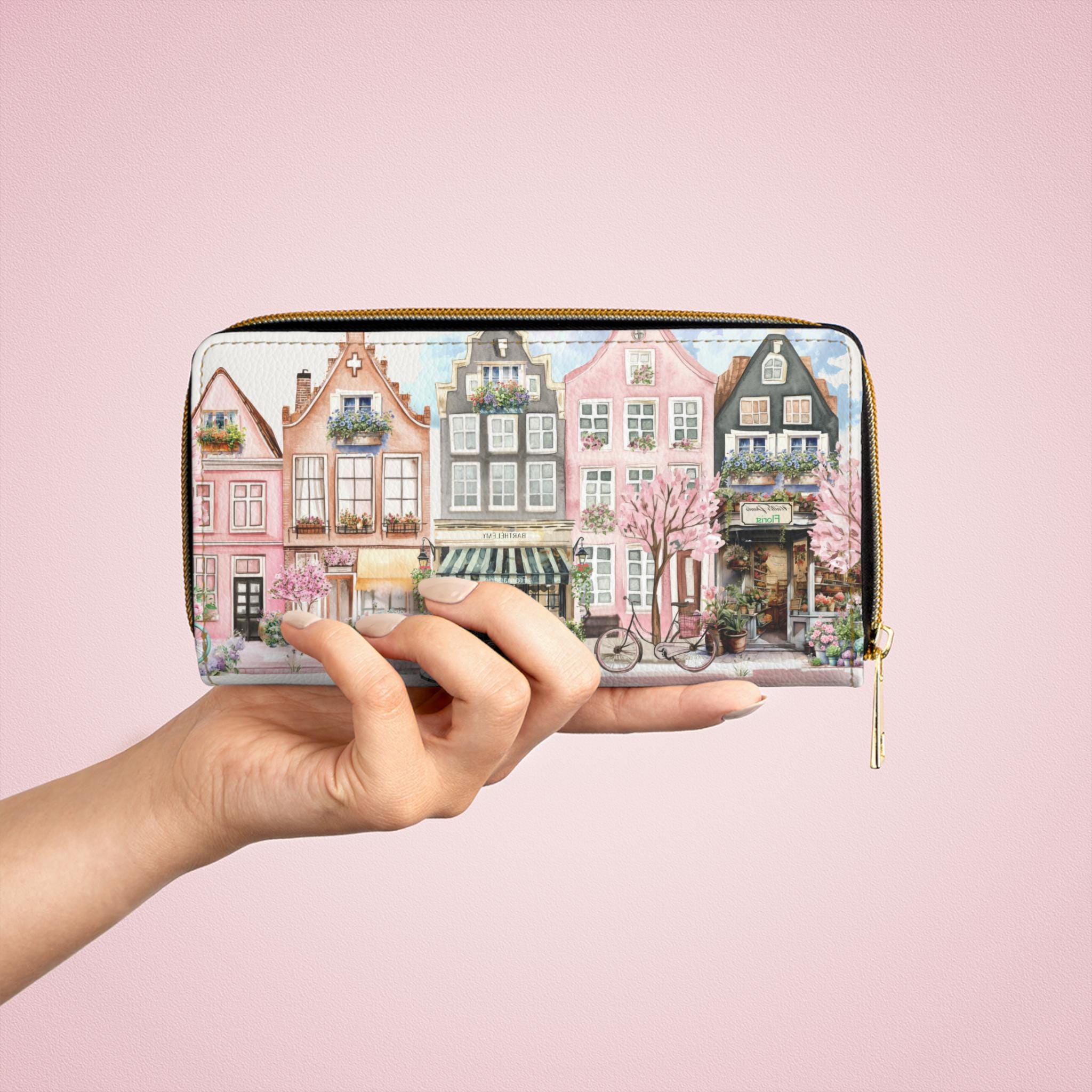 Row House Village Zipper Wallet Trendy Parisian sidewalk Clutch
