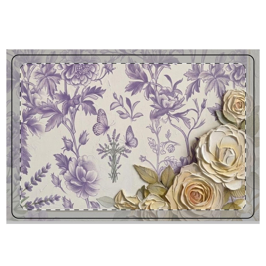 Pretty Lavender Toile Kitchen Dish Mat | Microfiber Botanical Herbs Drying Mat | Modern Farmhouse