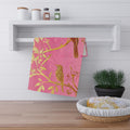Golden Floral Vine Tea Towel | Pink Botanical Kitchen Towel