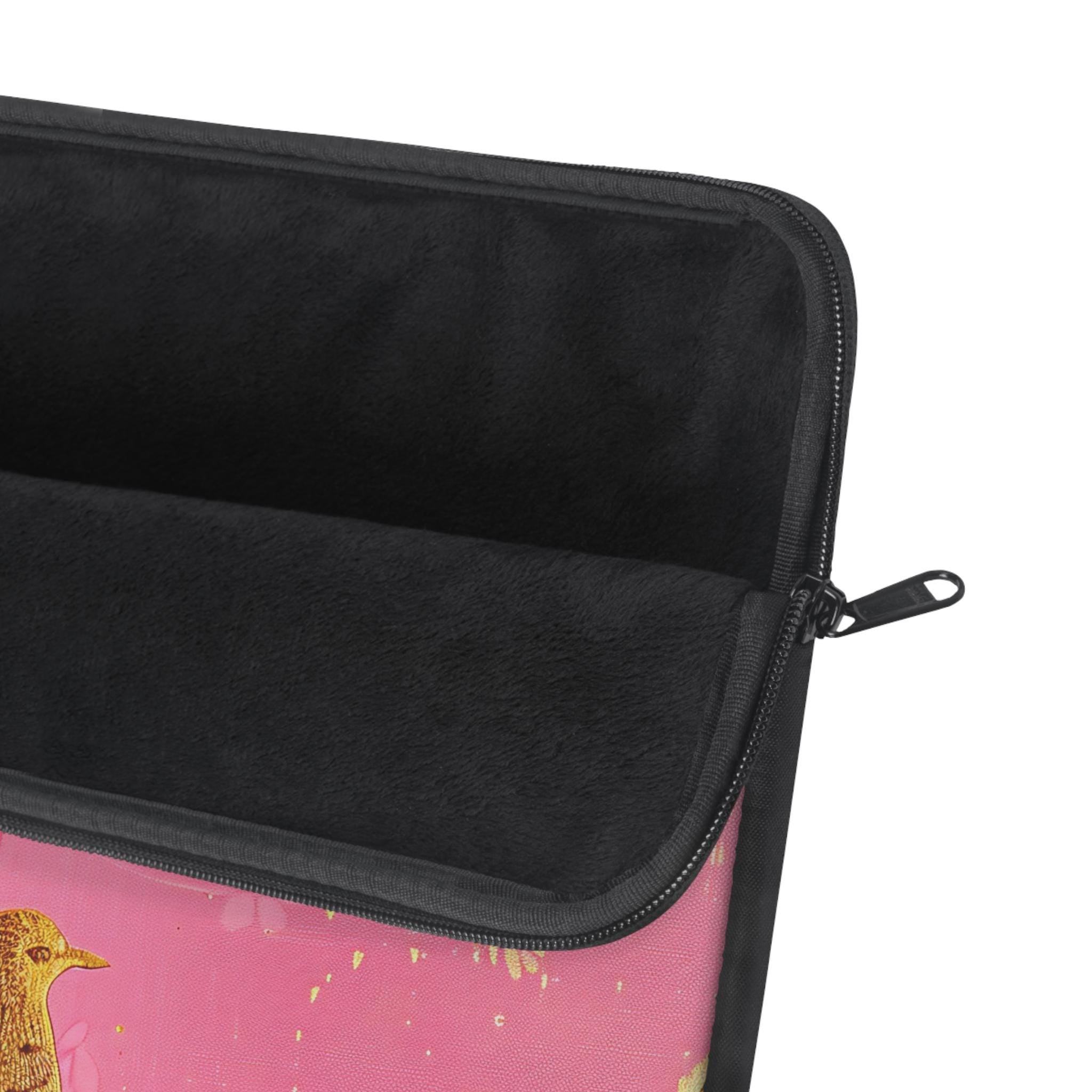 Floral Laptop Sleeve | Gold & Pink Botanical Zip Sleeve Fleece Interior | 3D Image