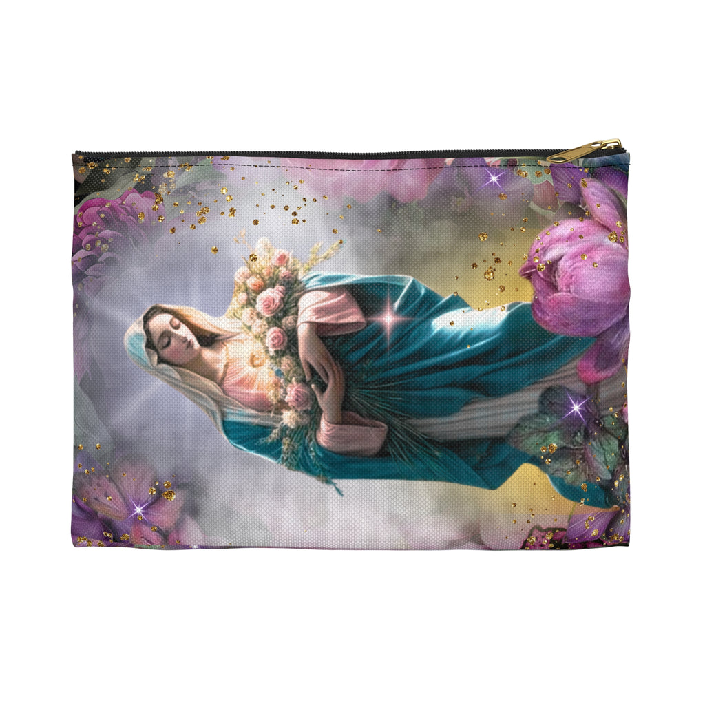 Virgin Mary Floral Accessory Pouch | Religious Rosary Bag