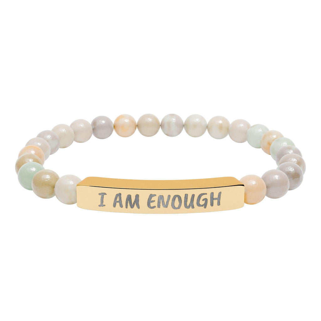 I Am Enough Engraved Bar Bracelet Natural Stone Stretch Bracelet | Affirmation Jewelry Gift For Her