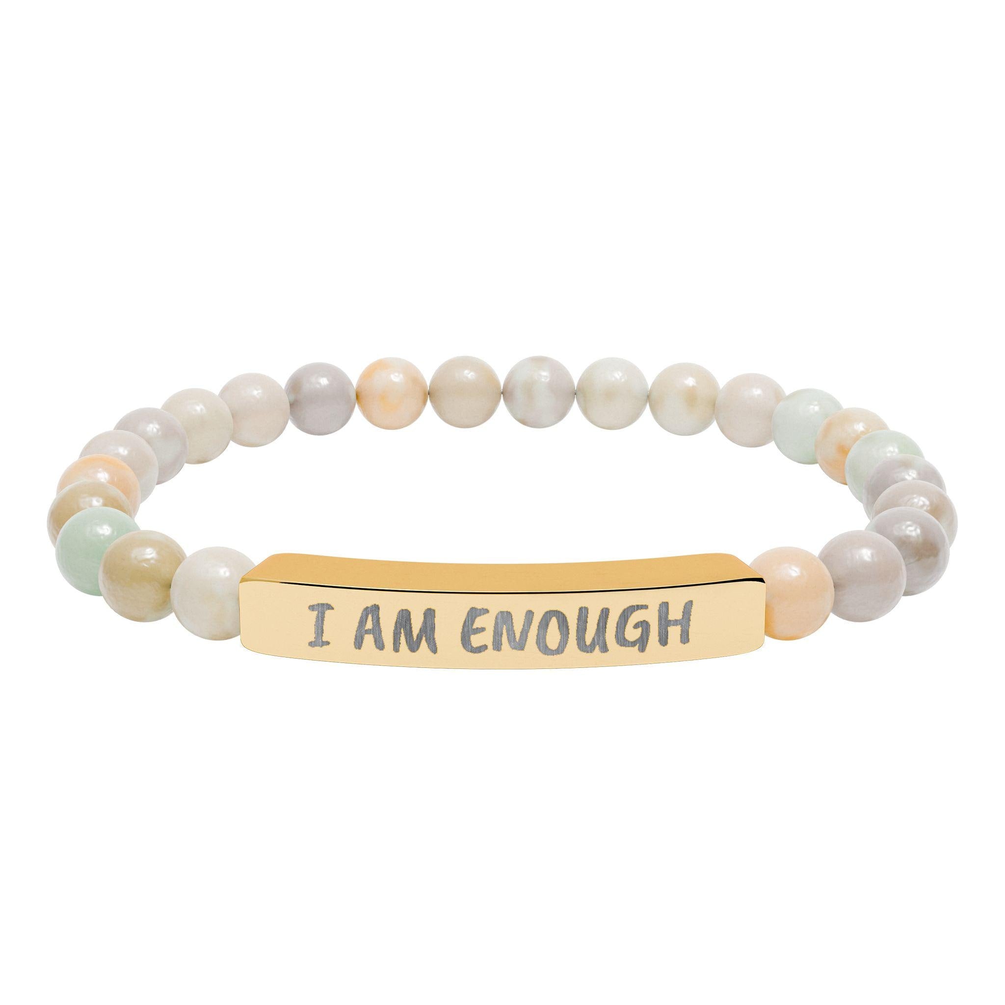 I Am Enough Engraved Bar Bracelet Natural Stone Stretch Bracelet | Affirmation Jewelry Gift For Her