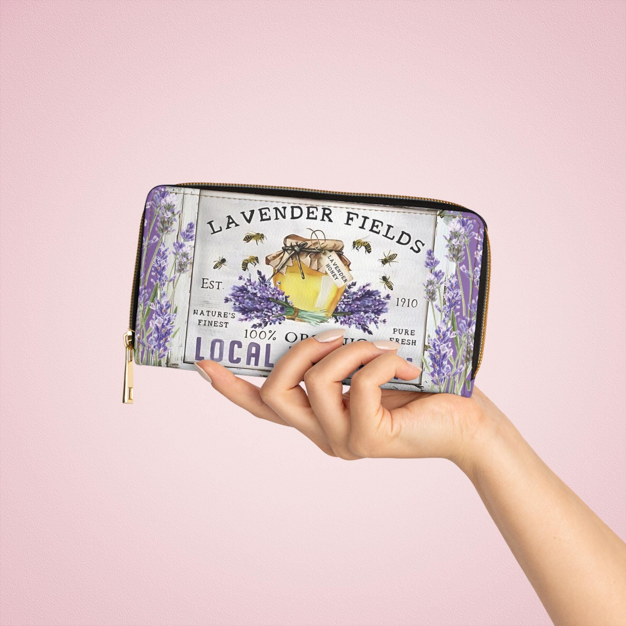 Botanical Lavender & Honey Bee Wallet, Zipper Women's clutch, Coin Purse