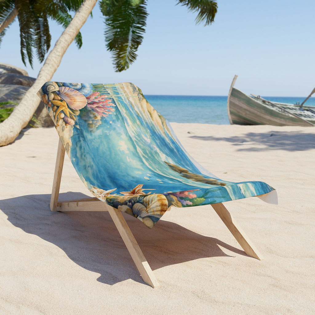 Under the Sea Beach Towel Watercolor Seashells Sand Dunes | Coastal Summer Towel | Ocean Lover Gift | Beach Decor | PCS