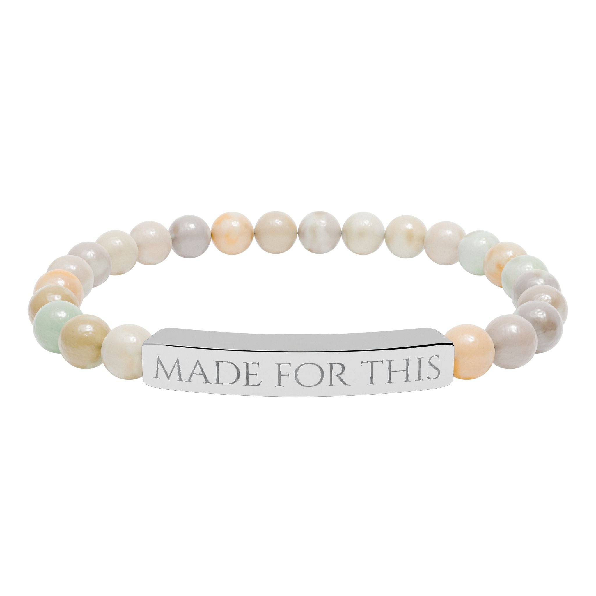 MADE FOR THIS Natural Stone Stretch Bar Bracelet | Engraved Christian Bracelet