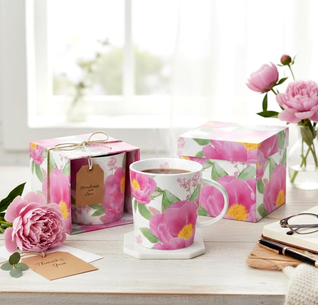 Pink Peony Mug and Gift Box Set – Floral Coffee Cup Gift