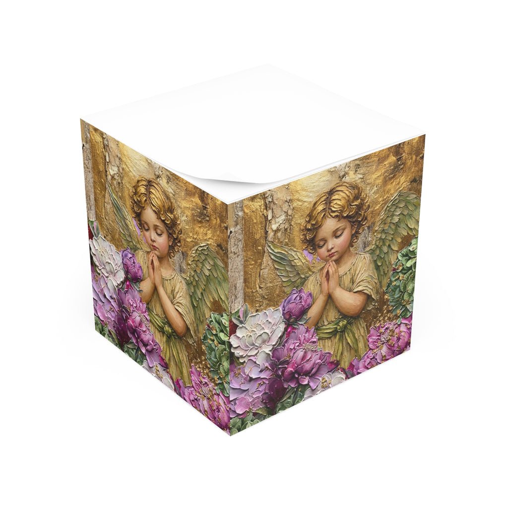 Peonies Angel Textured Memo Pad Note Cube | Painted Floral Stationery