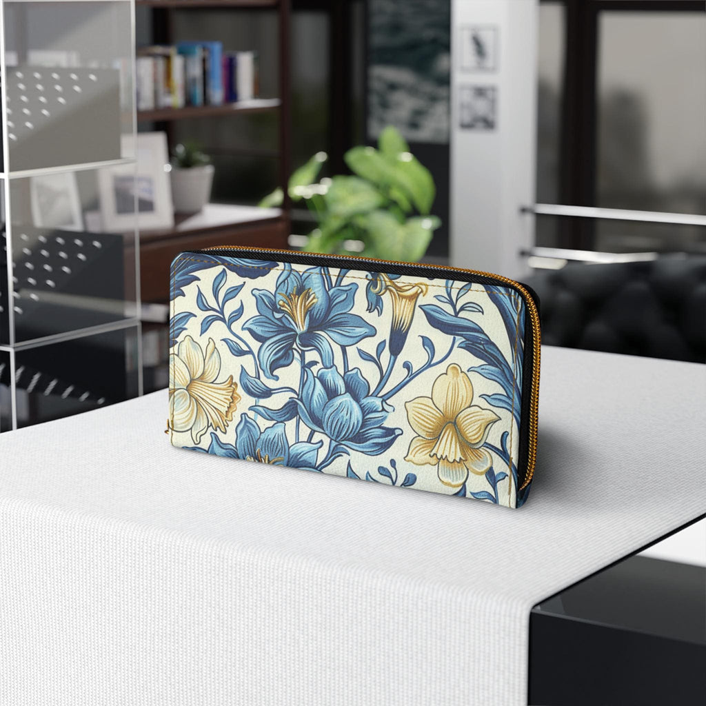 Blue William Morris Floral Pattern Zipper Wallet, Flower Clutch Coin Pouch