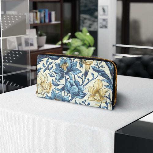 Blue William Morris Floral Pattern Zipper Wallet, Flower Clutch Coin Pouch