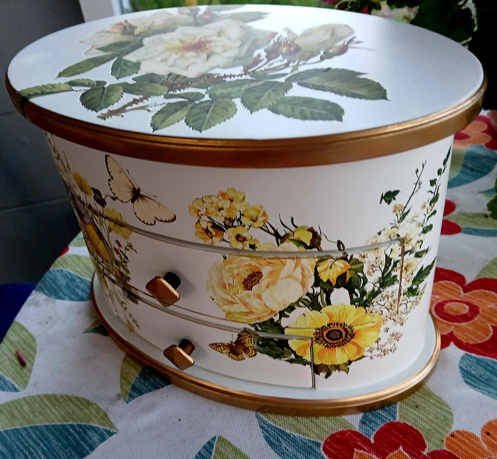 Oval Jewelry Box with Mirror | Hand-Painted Wooden Floral Bird Design, Vintage Vanity Chest