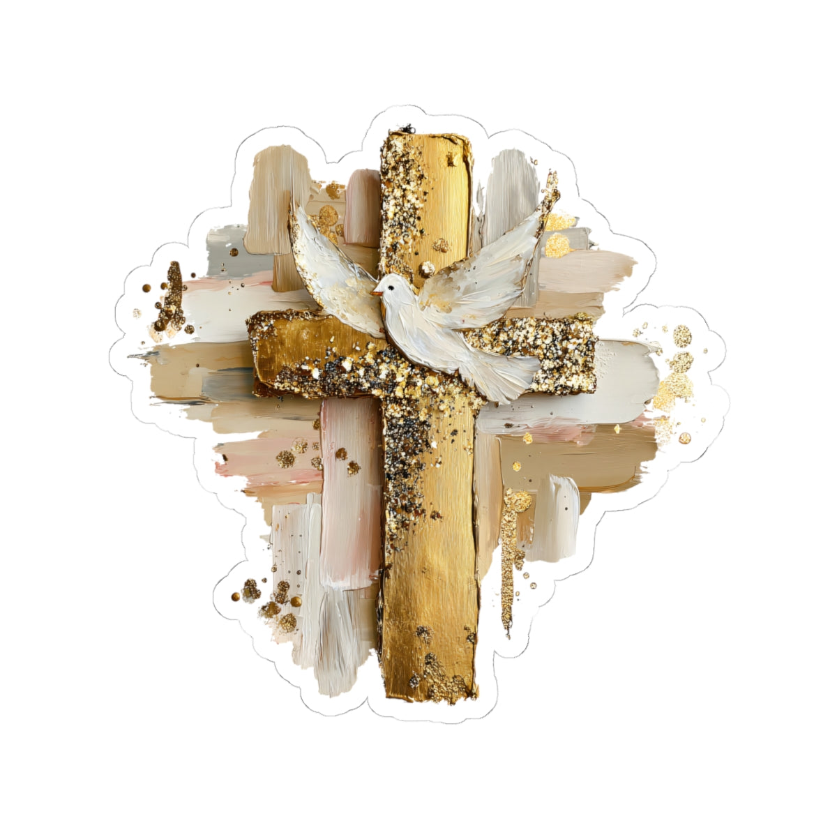 Gold Impasto Cross Sticker Kiss-Cut Sticker