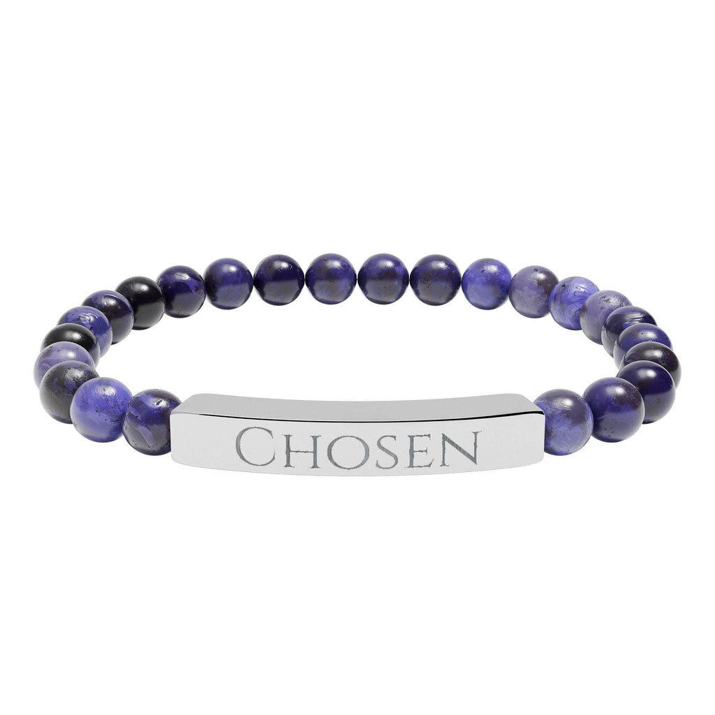 Chosen Engraved Stone Stretch Bracelet | Natural Beaded Bar Bracelet