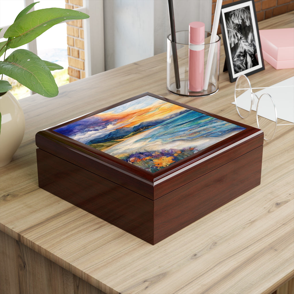 Coastal Jewelry Box | Ocean Waves Night Sky Trinket Box
