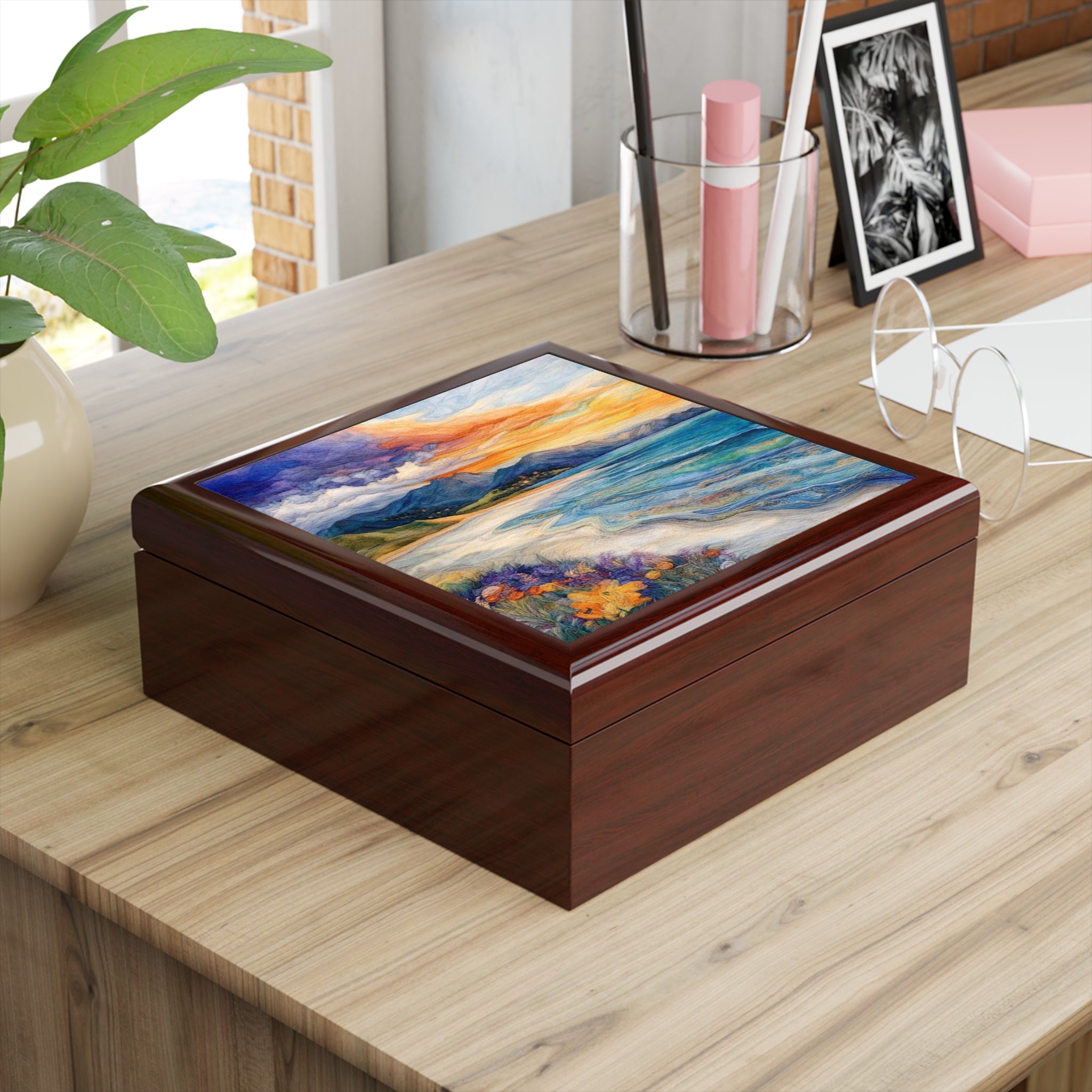 Coastal Jewelry Box | Ocean Waves Night Sky Trinket Box