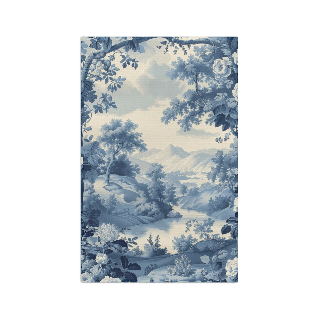 Blue Toile Landscape Microfiber Tea Towel