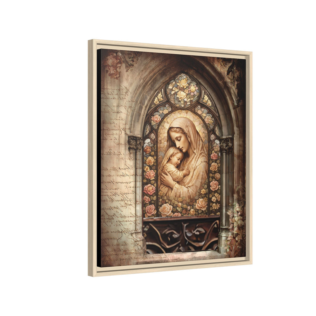 Gothic Window Madonna and Child Stained Glass Print Matte Canvas, Framed