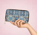 Portuguese Tile Vegan Leather Wallet • Blue Floral Pattern Clutch