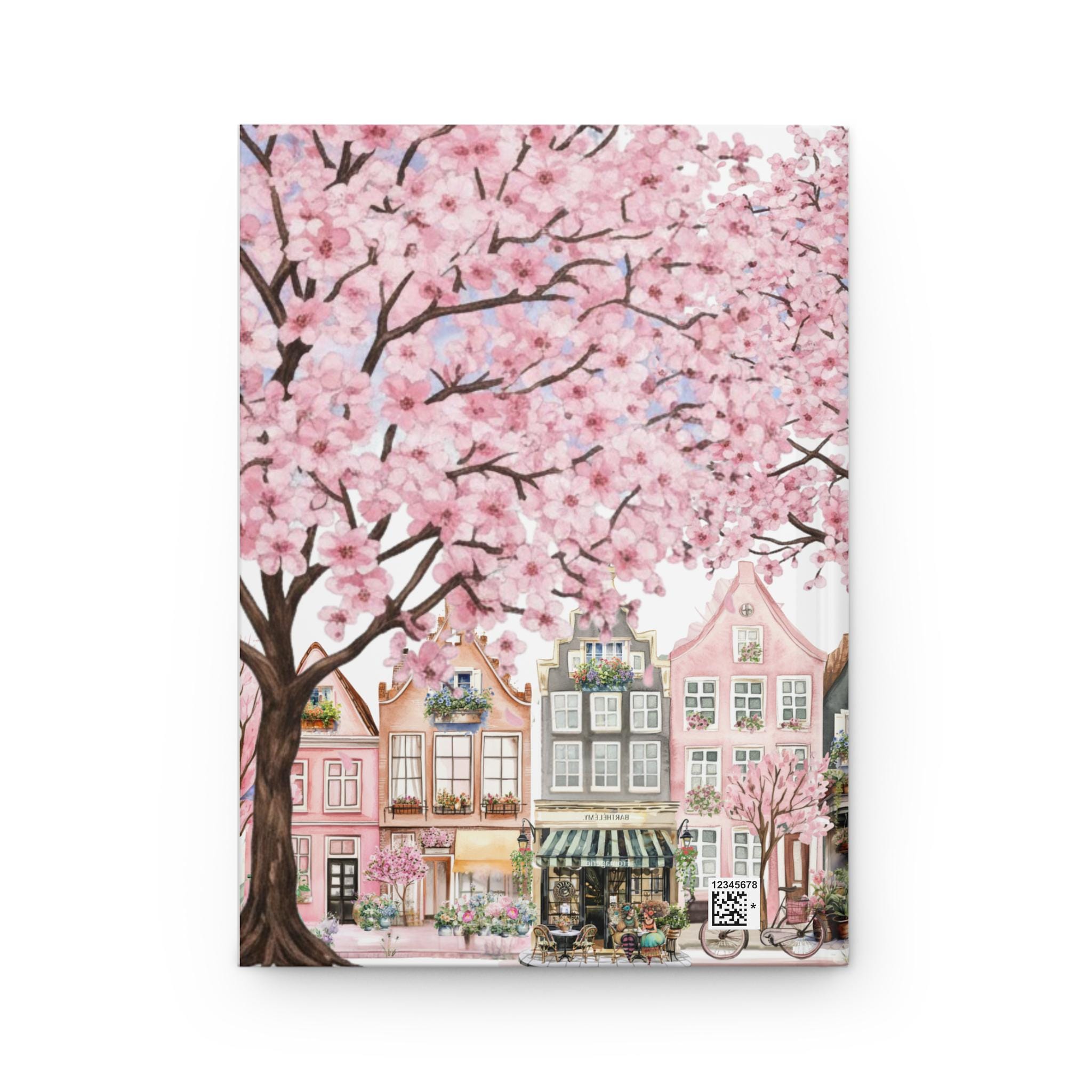 Cherry Blossom Street Scene Hardcover Journal | Sakura Trees & Painted Ladies