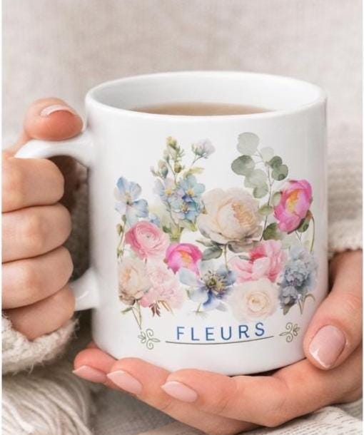 French Ceramic Mug French coffee Cup Elegant Flower Design Coffee Cup for Tea Lovers, Great Gift for Birthdays, Weddings, and Anniversaries