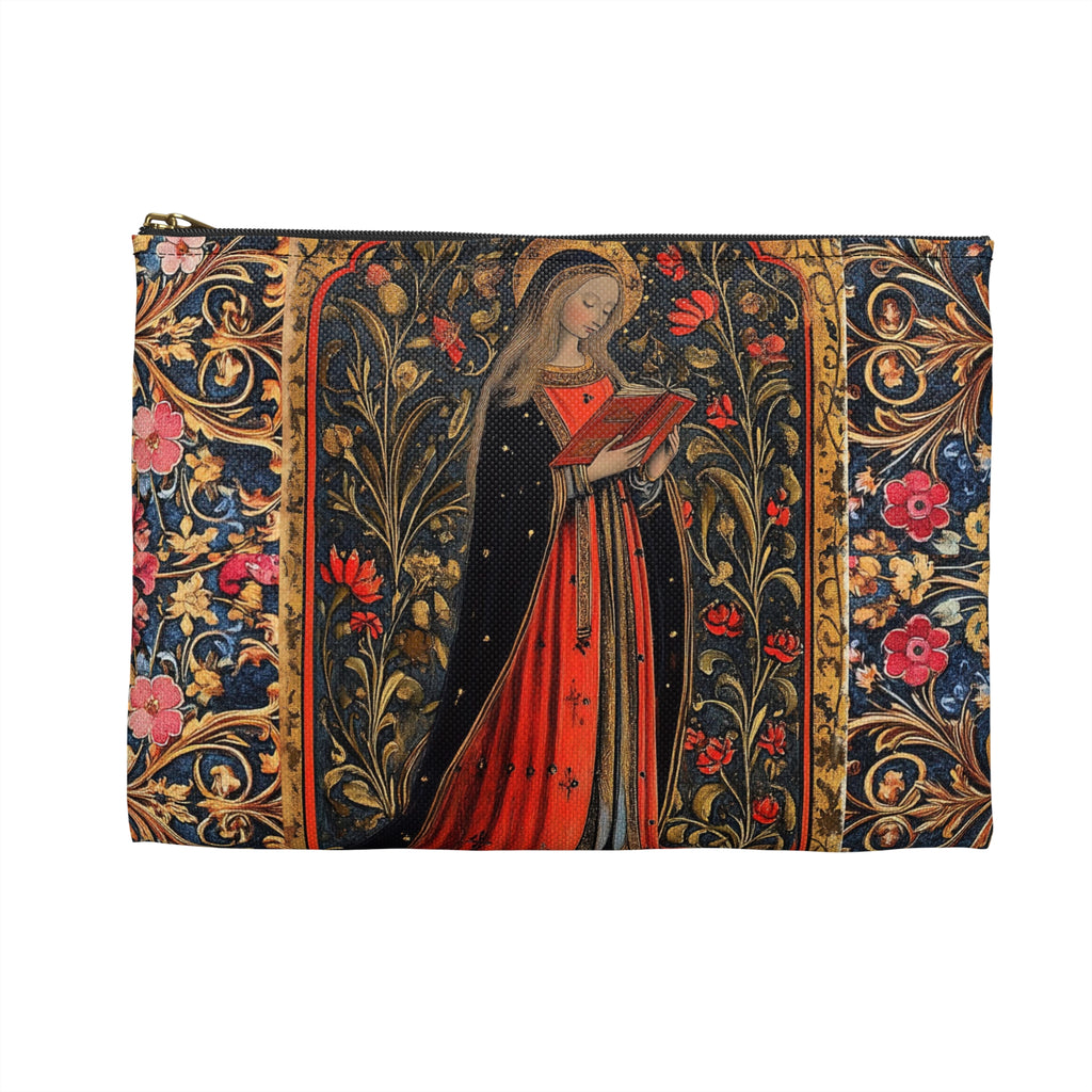 Medieval Madonna Illustration Accessory Pouch | Vintage Religious Art, Rosary Keeper