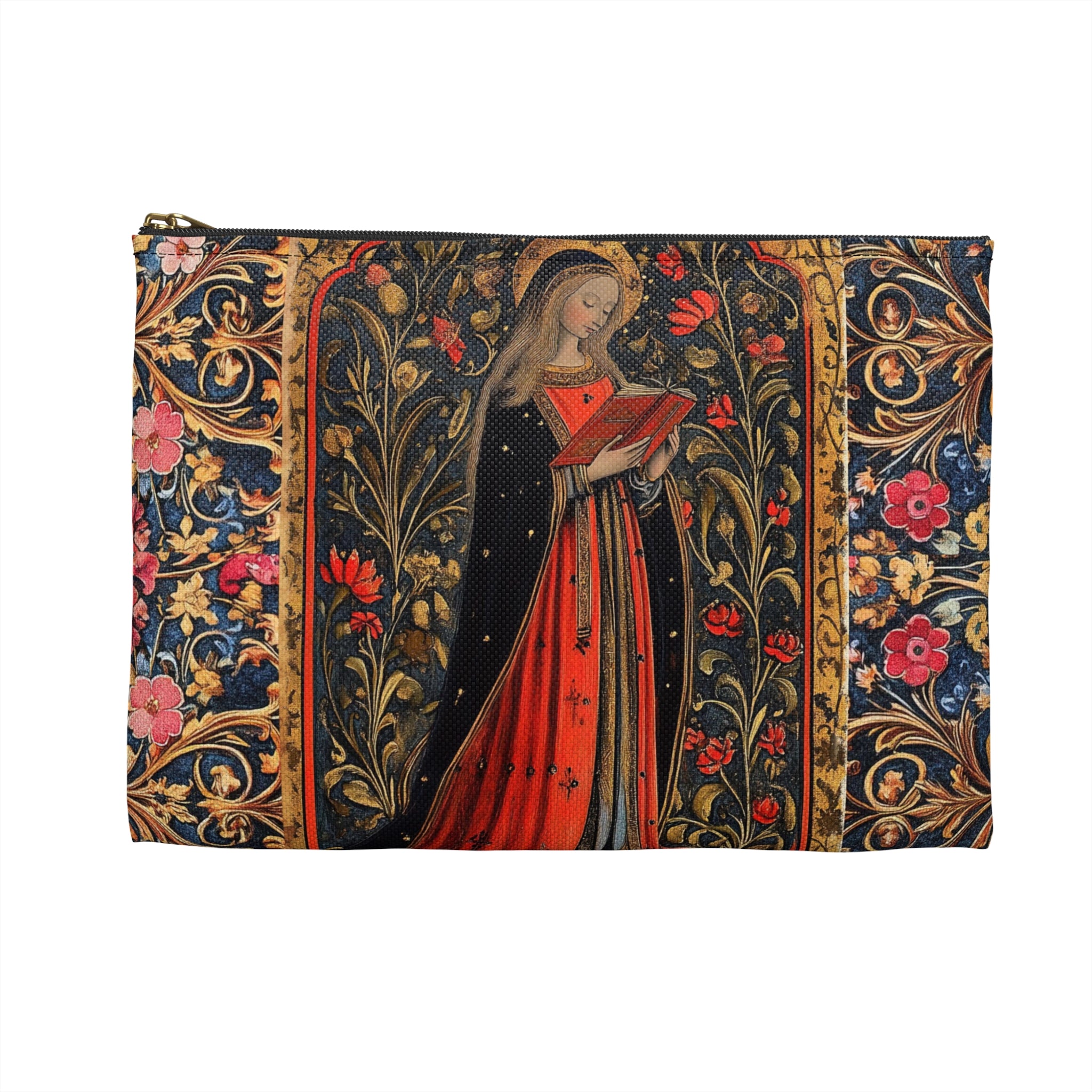 Medieval Madonna Illustration Accessory Pouch | Vintage Religious Art, Rosary Keeper