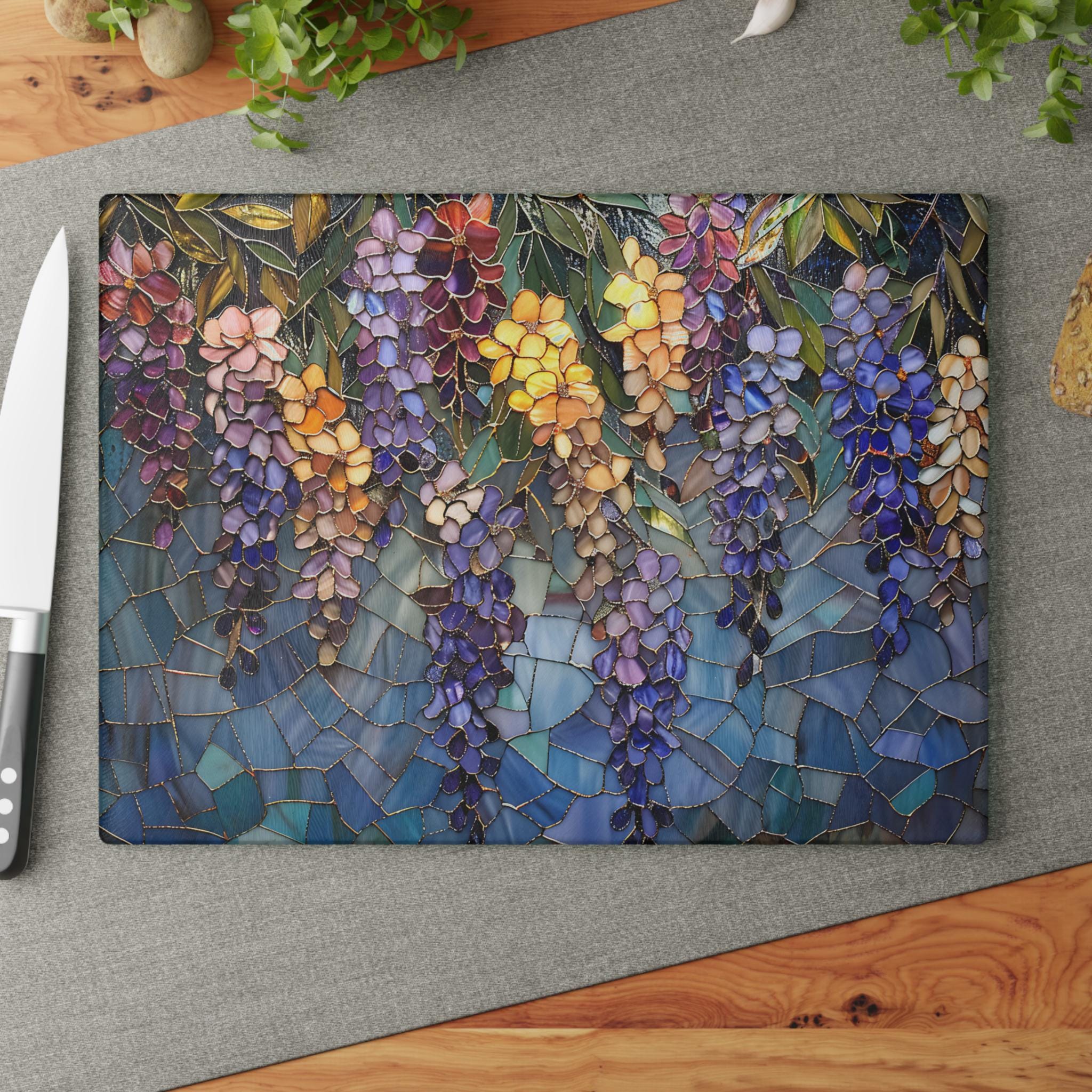 Floral Stained Glass Cutting Board • Maximalist Art Kitchen Tray 3D Image