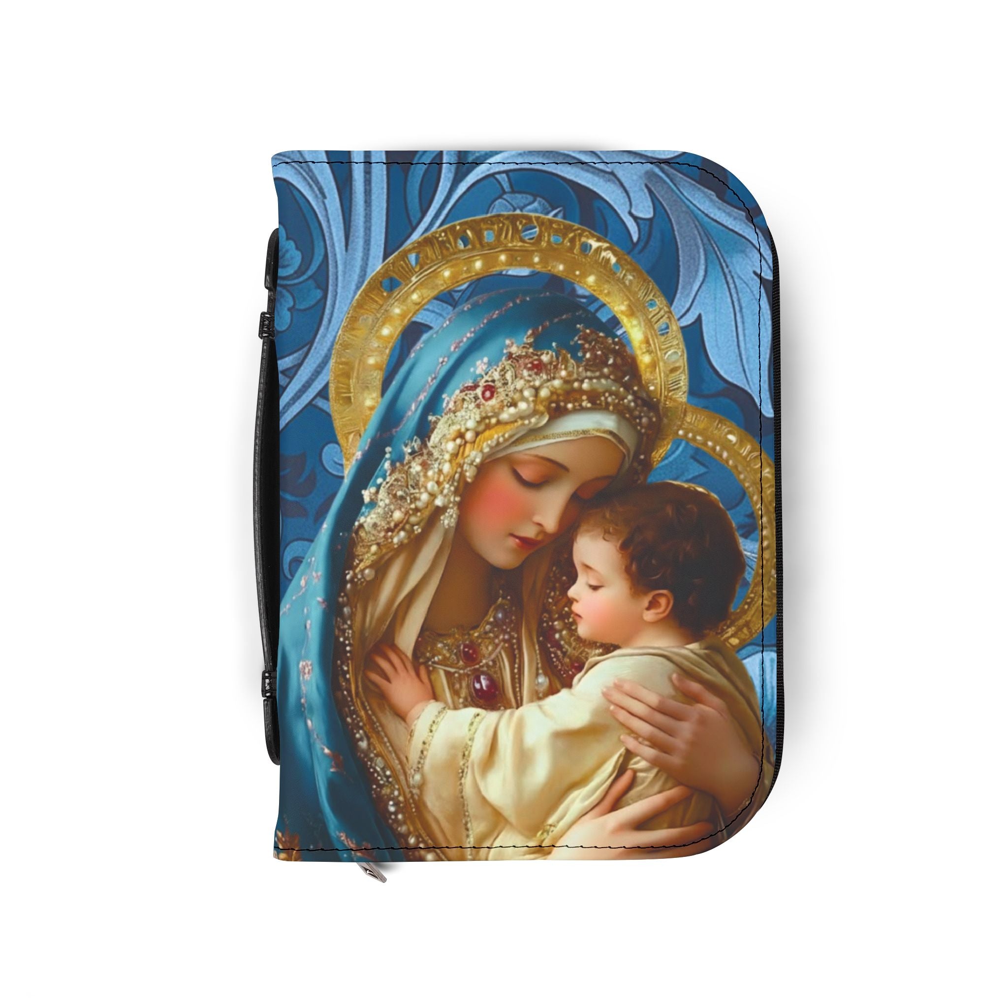 Floral Crucifix Bible Cover Vegan Leather Bible Cover with Handle & Zipper | Christian Bible Study