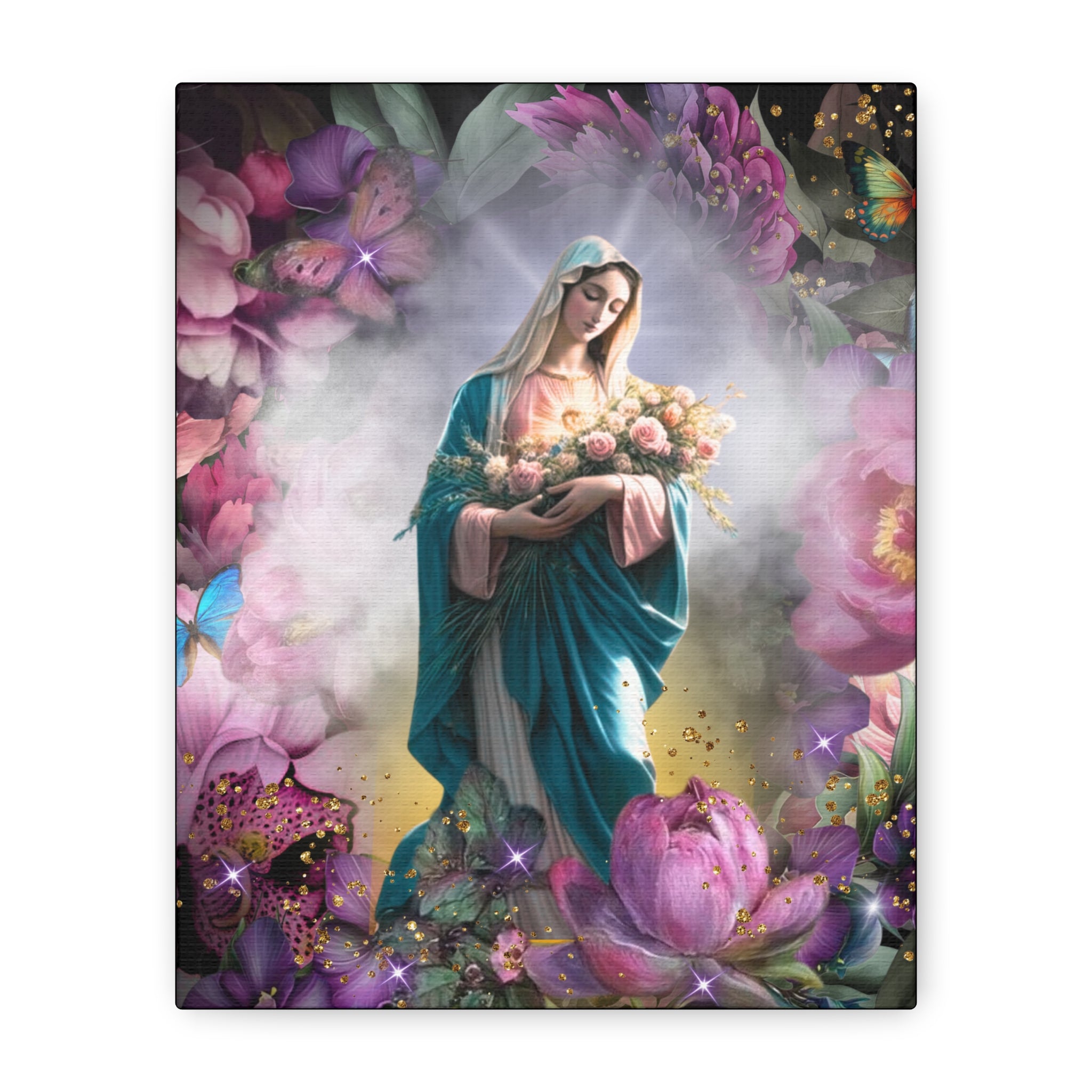 Virgin Mary Floral Portrait Canvas