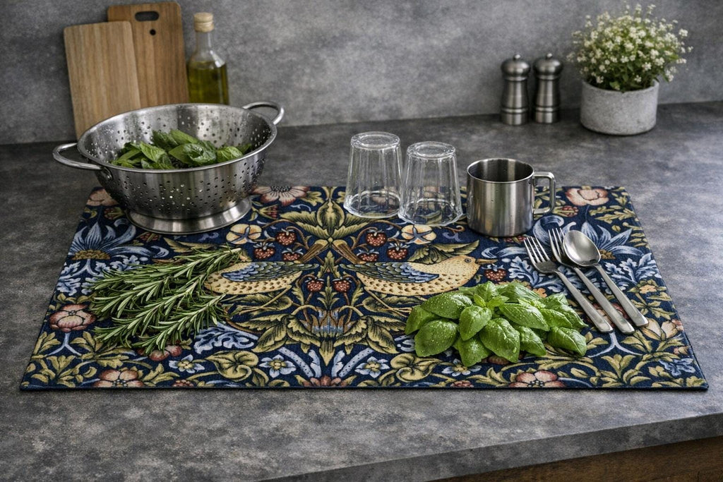 William Morris Strawberry Thieves Dish Mat | Microfiber Kitchen Mat