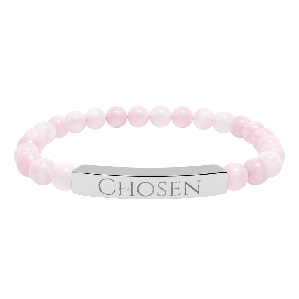 Chosen Engraved Stone Stretch Bracelet | Natural Beaded Bar Bracelet