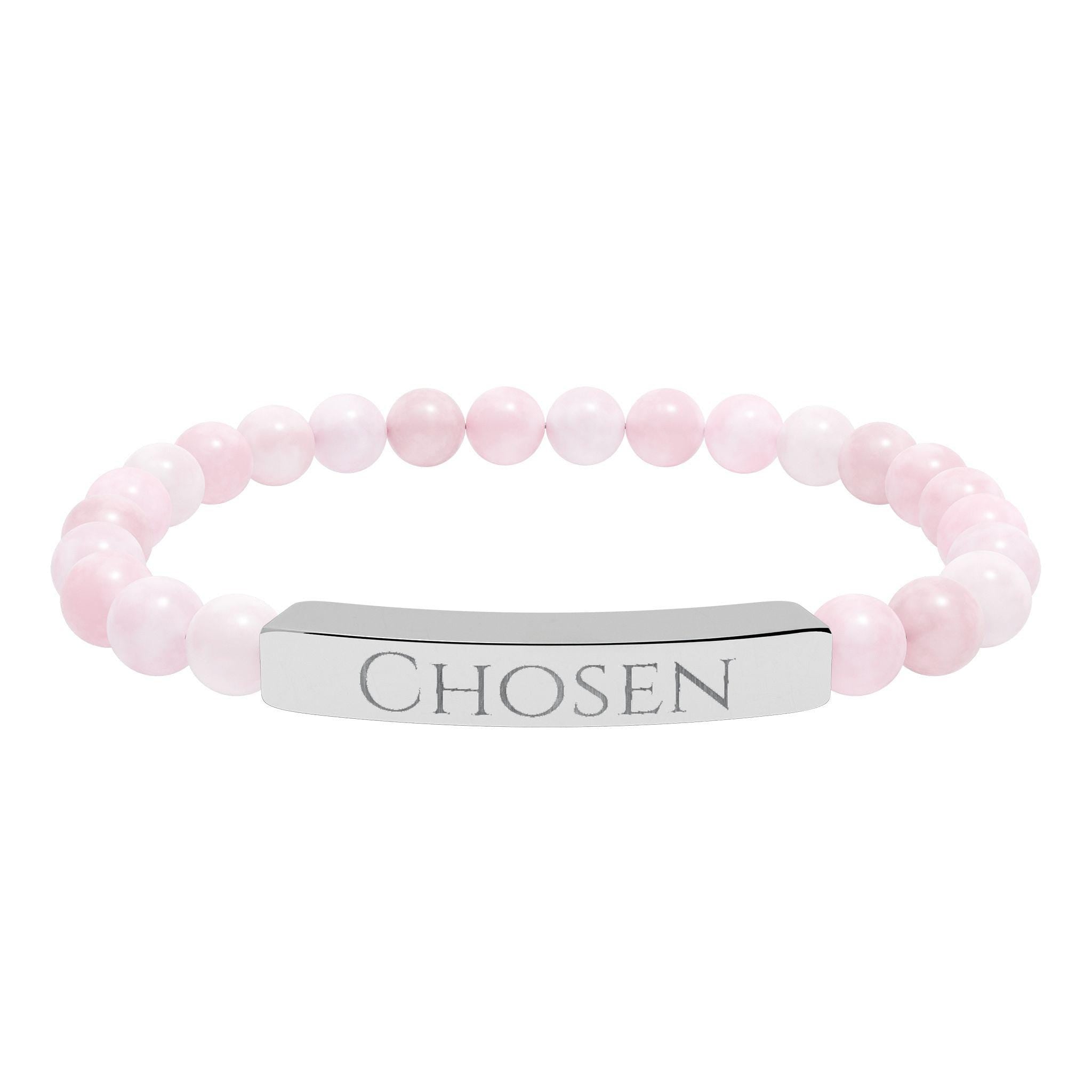 Chosen Engraved Stone Stretch Bracelet | Natural Beaded Bar Bracelet