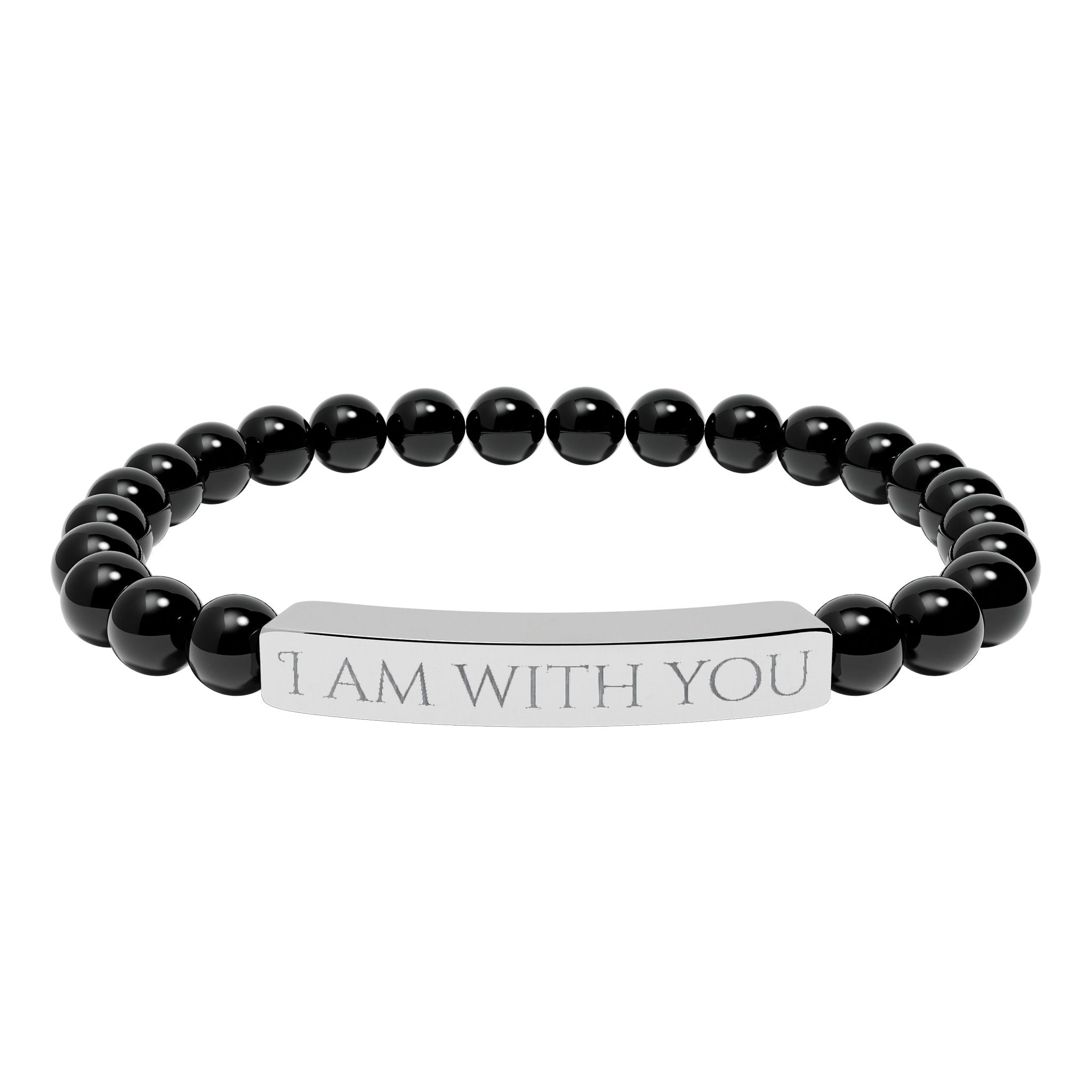 I Am With You Natural Stone Stretch Bar Bracelet | Engraved Christian Bracelet