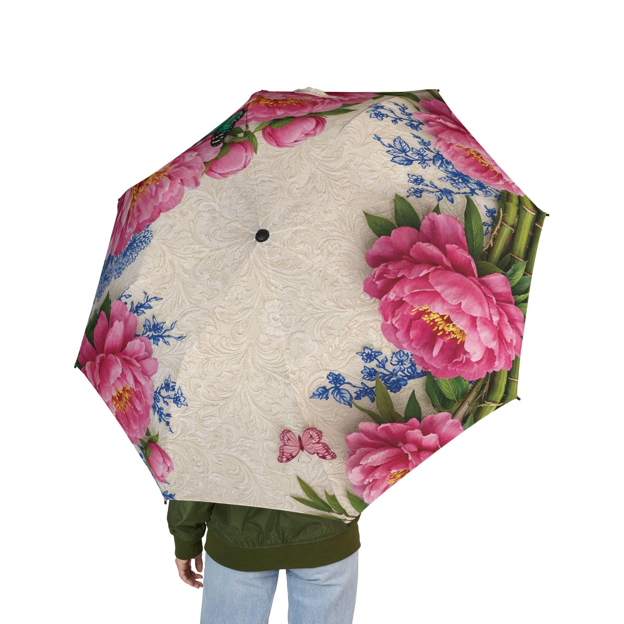 Floral Shabby Chic Umbrella | Cottagecore Garden Umbrella | Compact Travel Parasol | Feminine Gift for Her | Pretty Rain Accessory