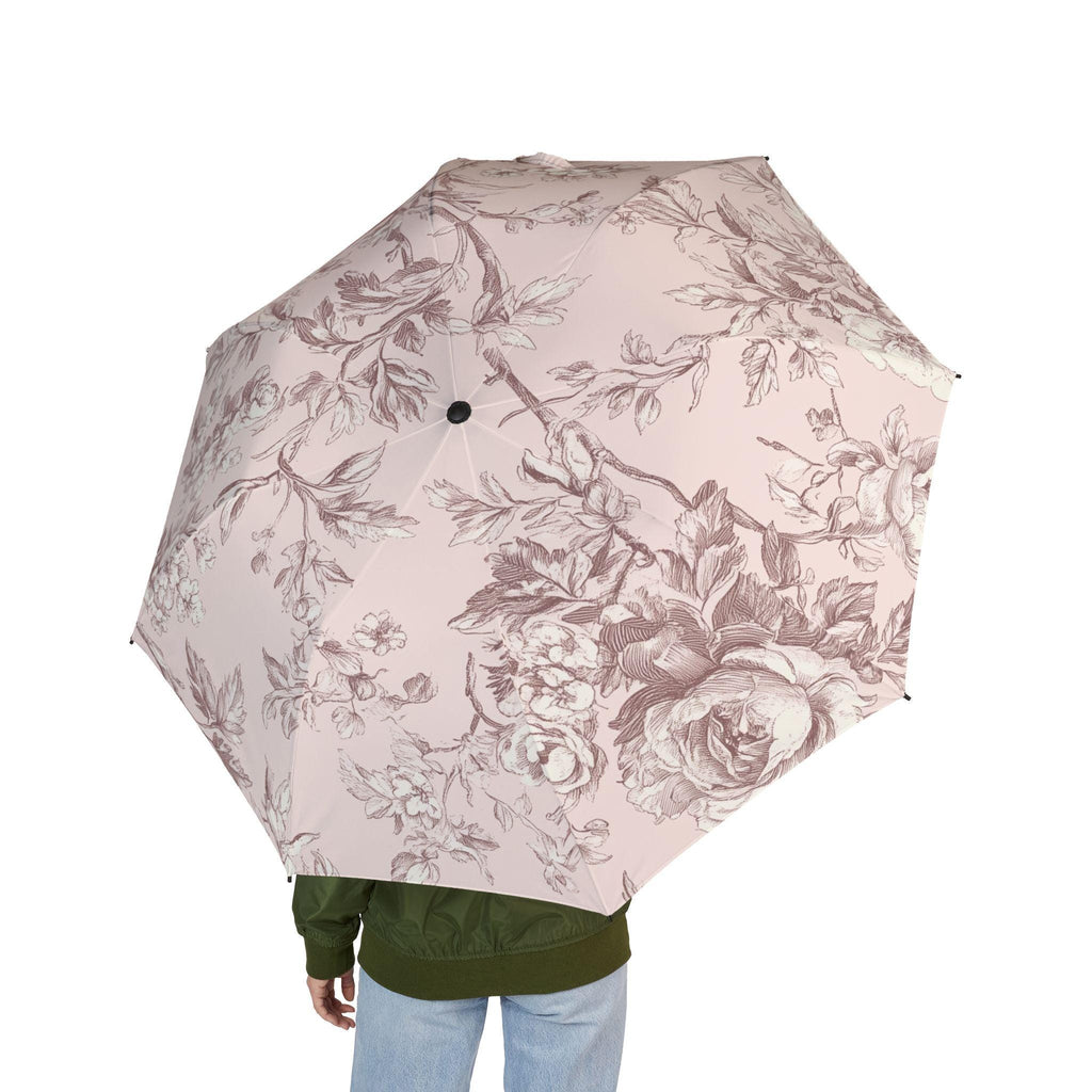 Pink European Toile Umbrella | Foldable Classic Floral Canopy | Parasol