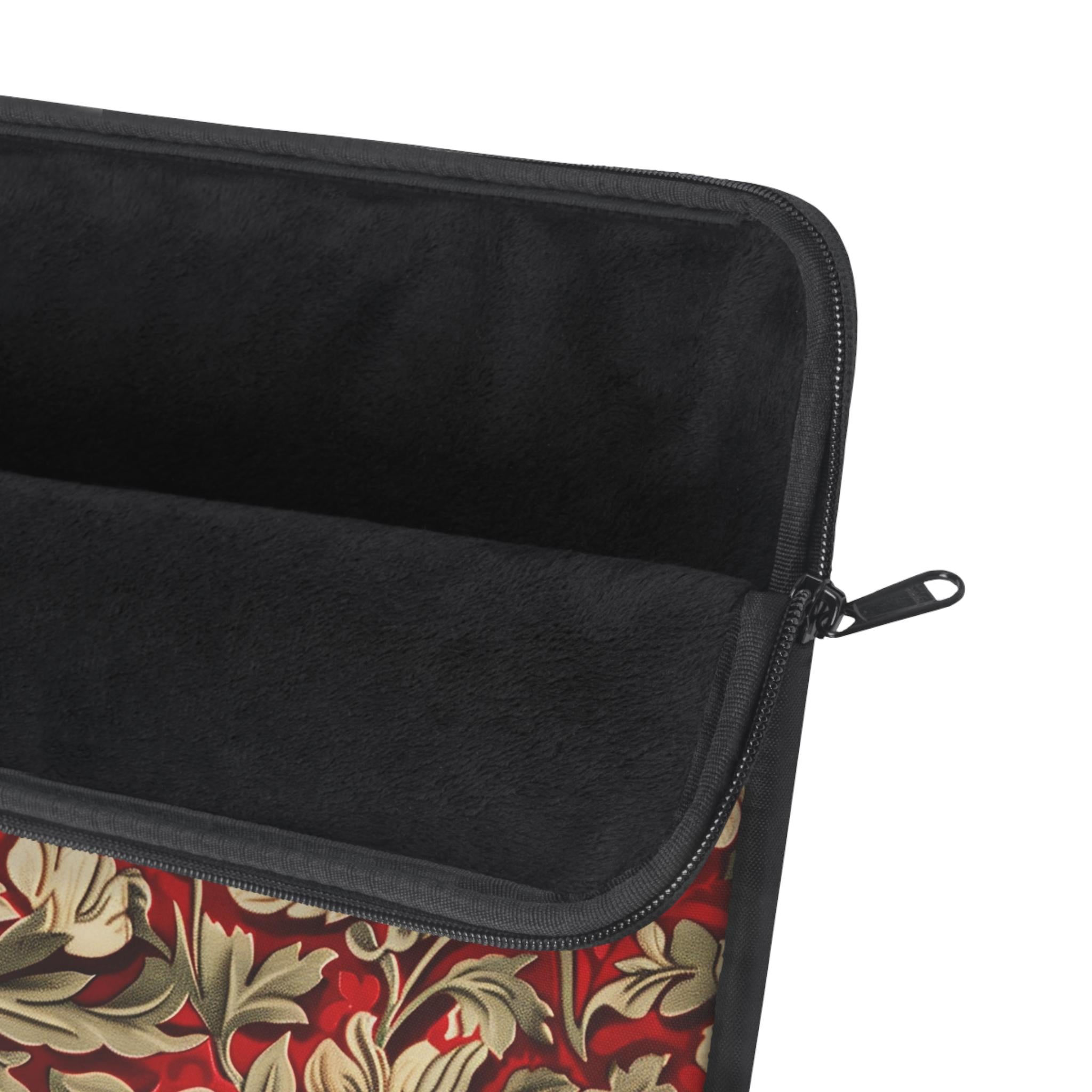 Vintage William Morris Floral Laptop Sleeve | Red Cream Botanical Zip Sleeve Fleece Interior