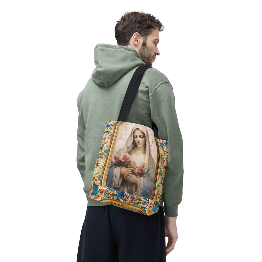 Virgin Mary portrait Tote Bag | Religious Madonna illustration, roses