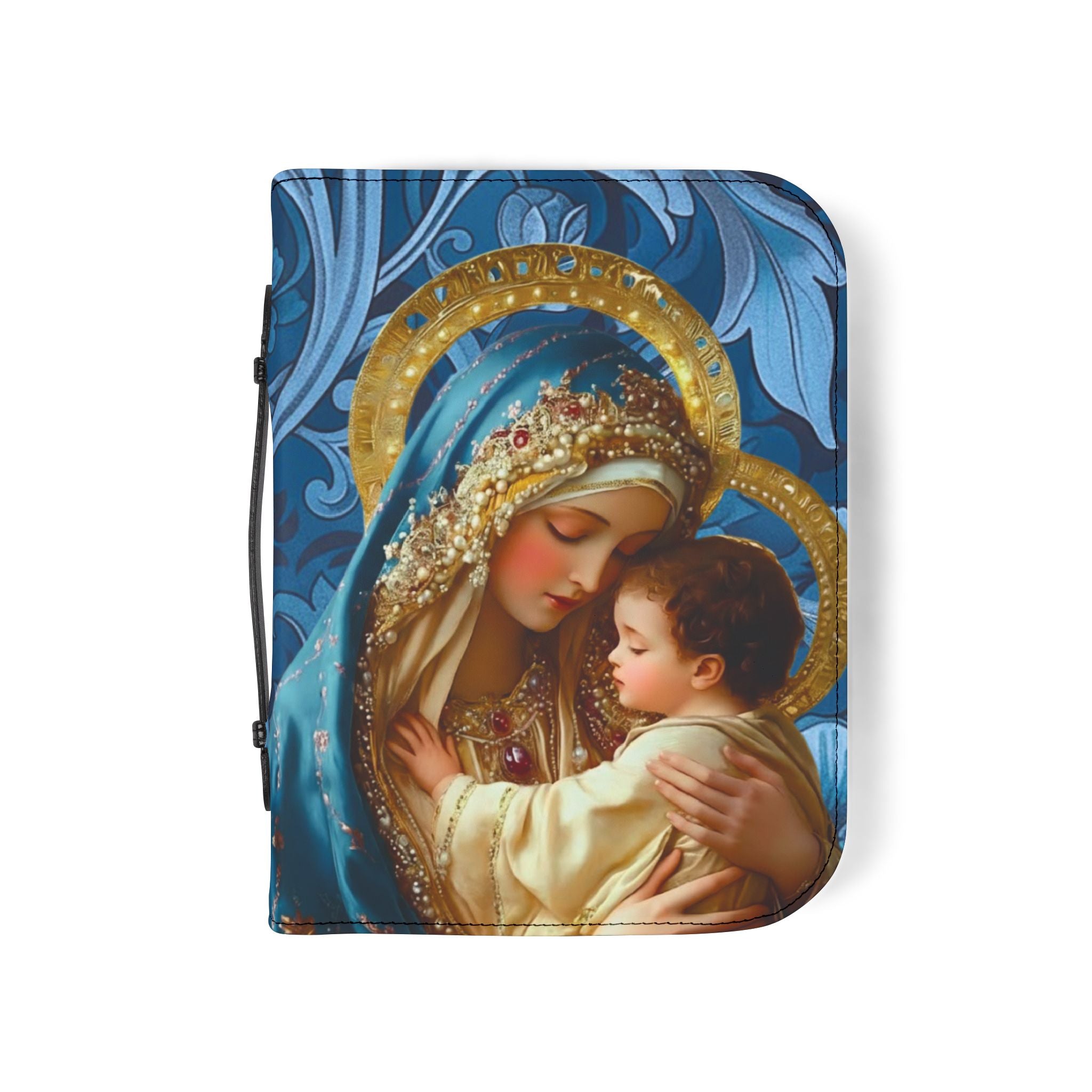 Floral Crucifix Bible Cover Vegan Leather Bible Cover with Handle & Zipper | Christian Bible Study