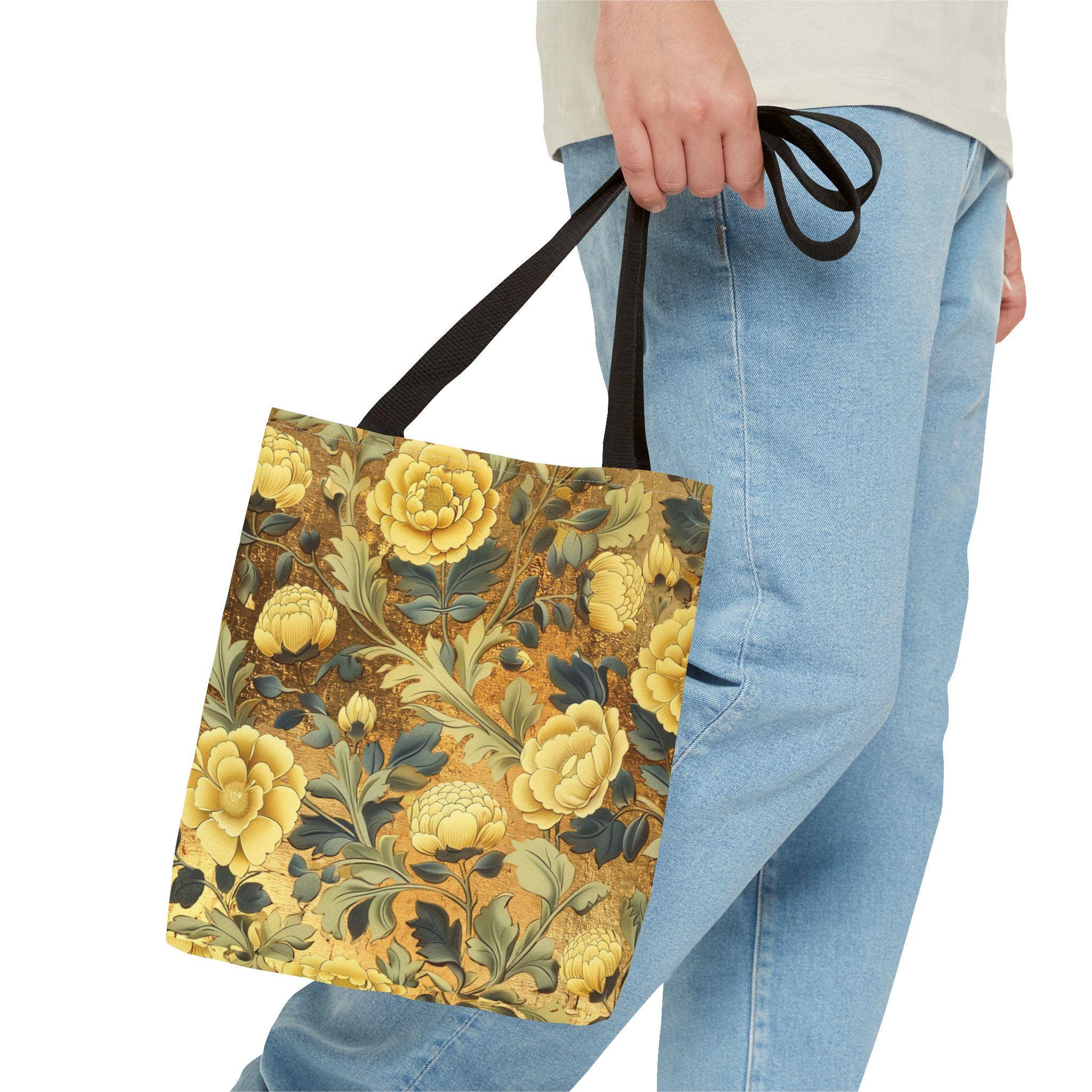 Willaim Morris Tote Bag | Golden Botanical Bible Study Accessory | Christian Shoulder Bag