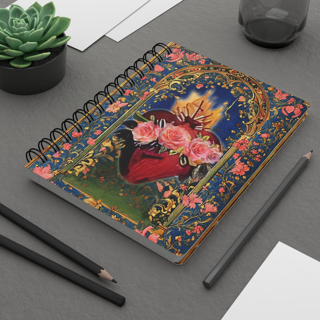Sacred Heart with Roses Spiral Bound Journal | Floral Gothic Notebook Seven Sorrows