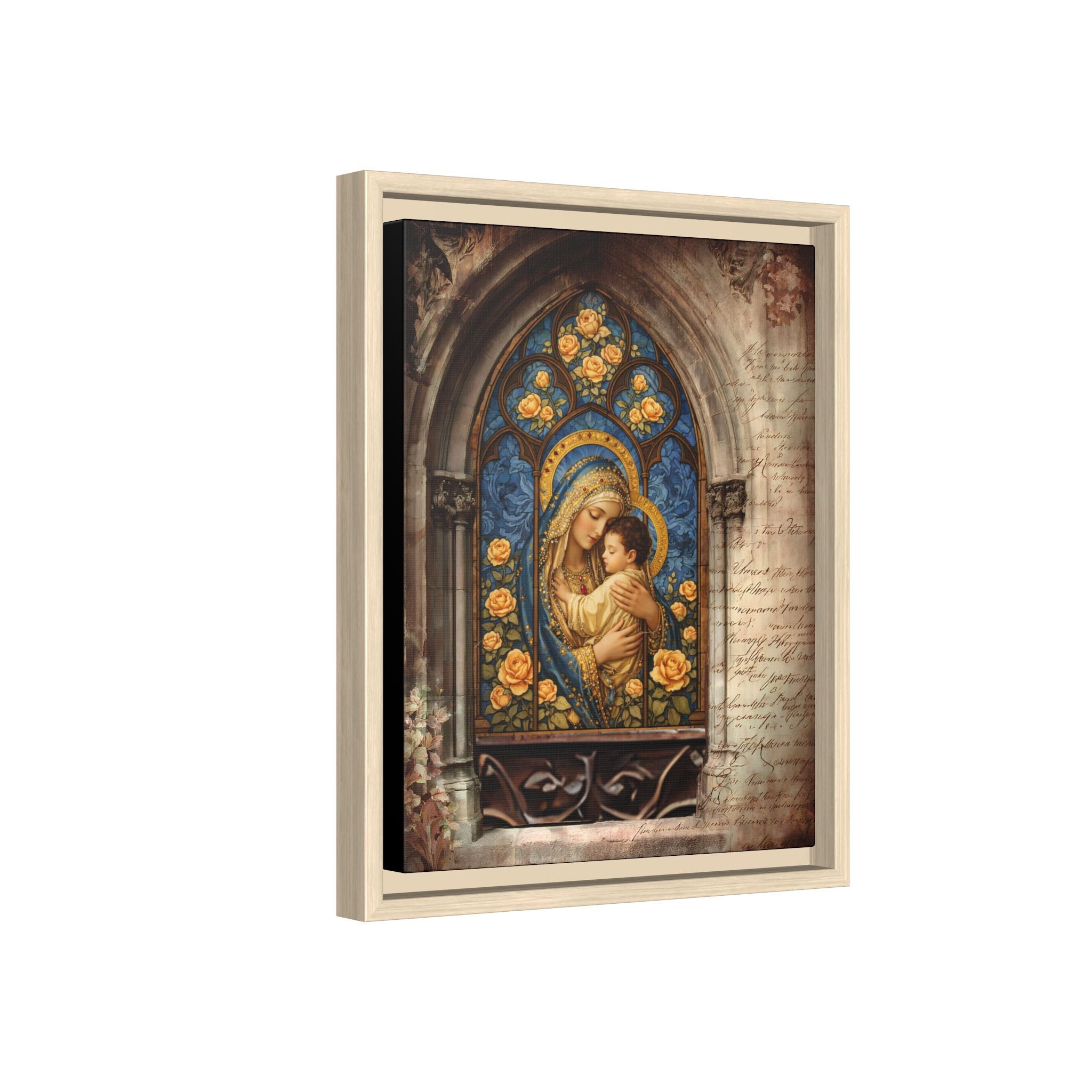 Madonna and Child Stained Glass Print Matte Canvas, Framed