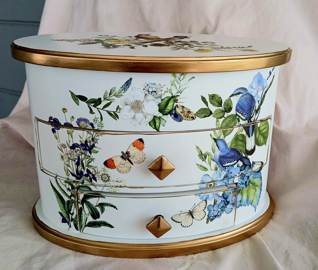 Wildflowers & Birds Oval Jewelry Box  Keepsake Treasure Chest |  Tiered Medium Jewelry Storage