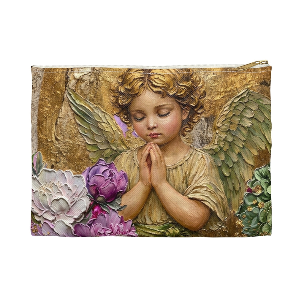 Textured Angel Accessory Pouch | Angel Wings Design, Zippered Makeup Bag