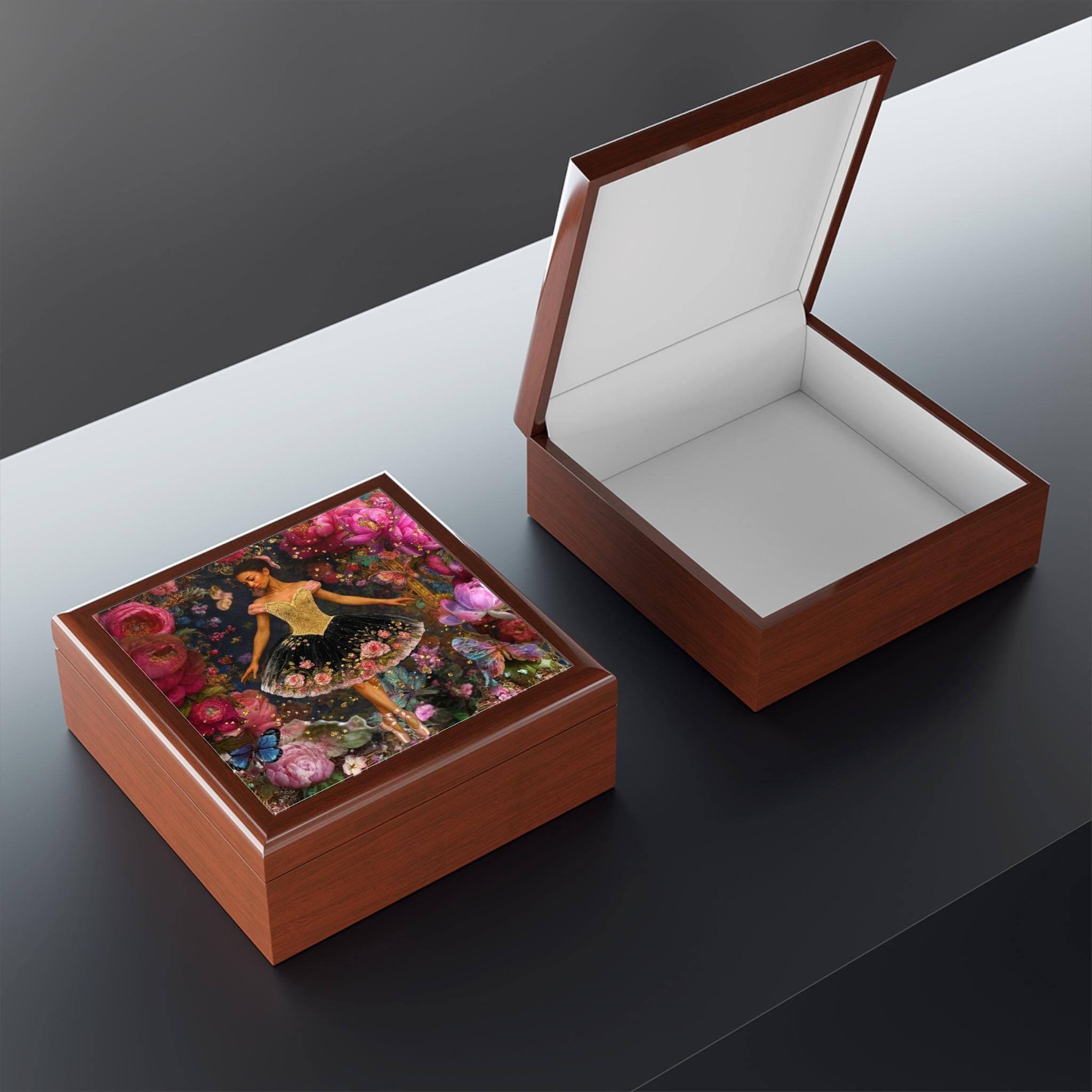 Black Ballerina Keepsake Box, Ballet Art Jewelry Box